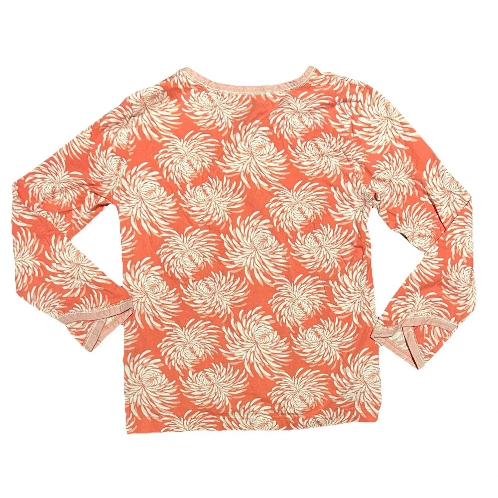 Garnet Hill Asian Wrap Pajama Top‎ Organic Cotton Size Small Coral Long Sleeve